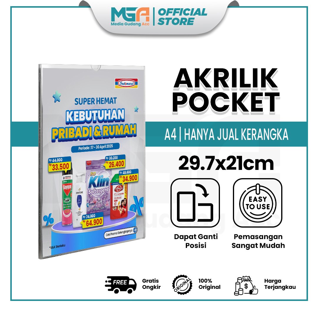 Akrilik Pocket Tempat Brosur Bening A4