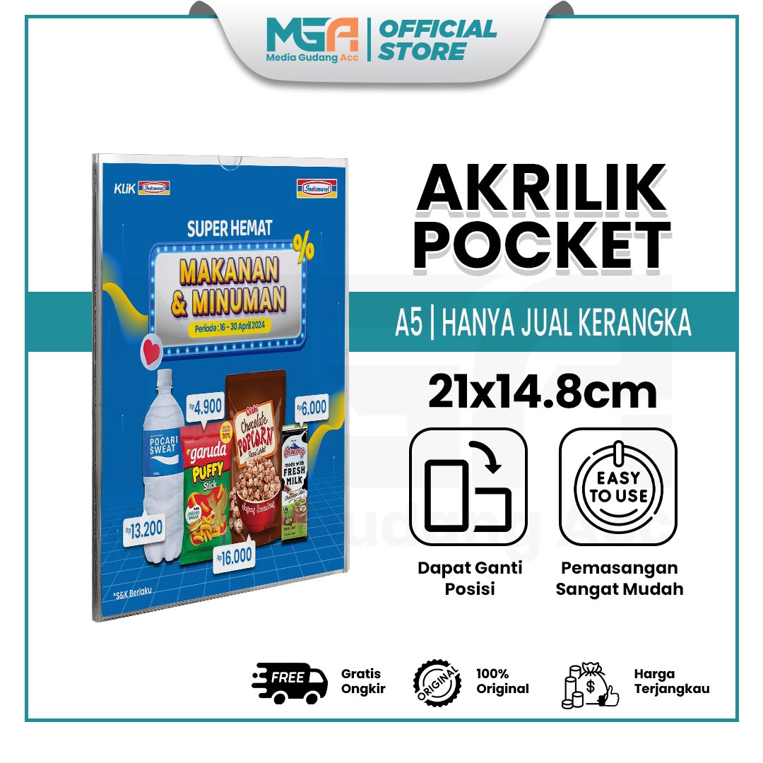 Akrilik Pocket Tempat Brosur Bening A5