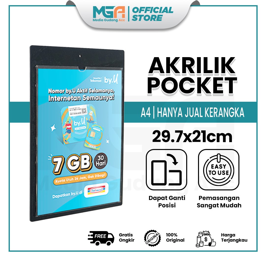 Akrilik Pocket Tempat Brosur Hitam A4
