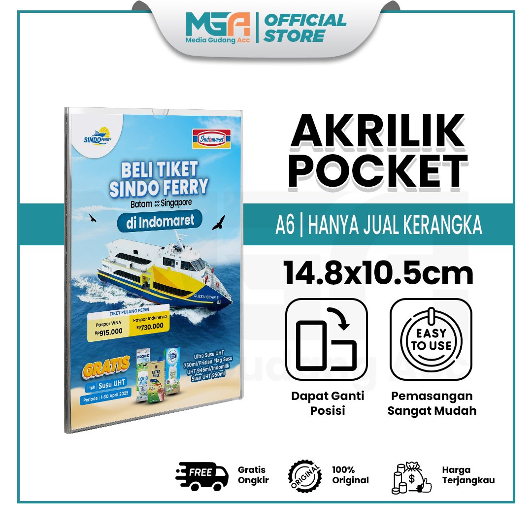 Akrilik Pocket Tempat Brosur Bening A6